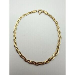 Sterling Silver & Gold Vermeil 3 strand Braided Serpentine Bracelet 7” Italy